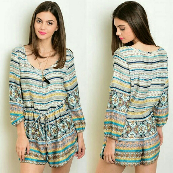 Mandala Print Lightweight Silky Trendy Boho Romper - Picture 2 of 7